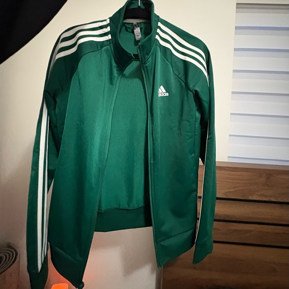 Adidas Green Track/Zip-up Jacket with Stand-Up Collar